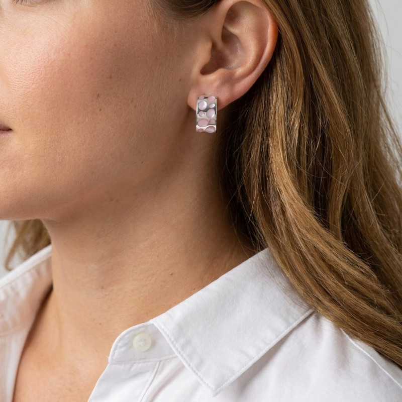 Boucles d'oreilles Argent et Nacre rose porté