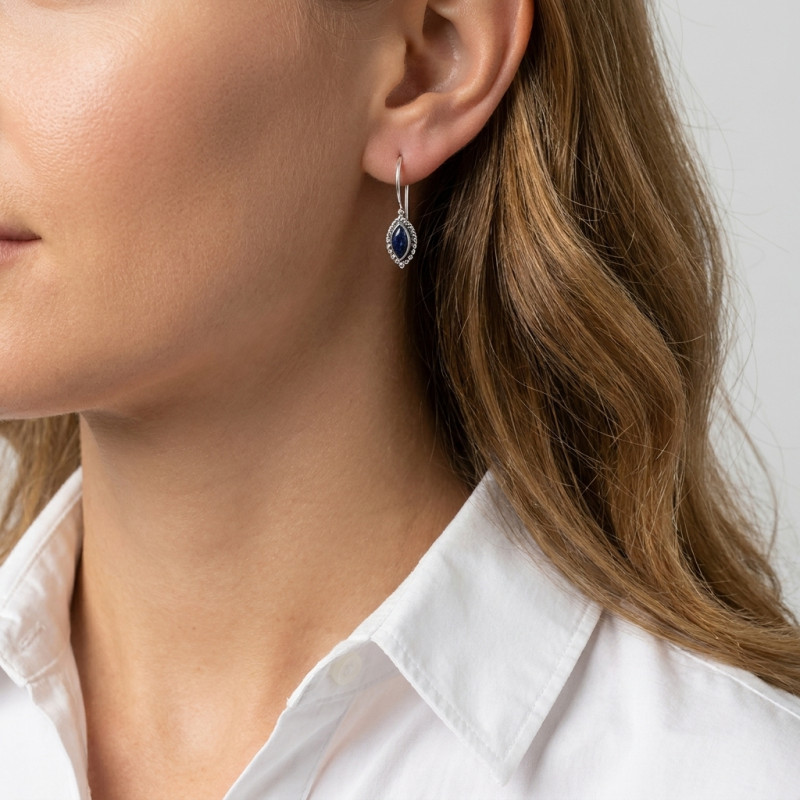 Boucles d'oreilles Argent Lapis Lazuli Navette 7x3mm porté