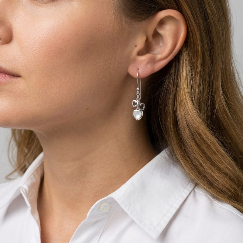 Boucles d'oreilles Argent  Nacre Coeur porté
