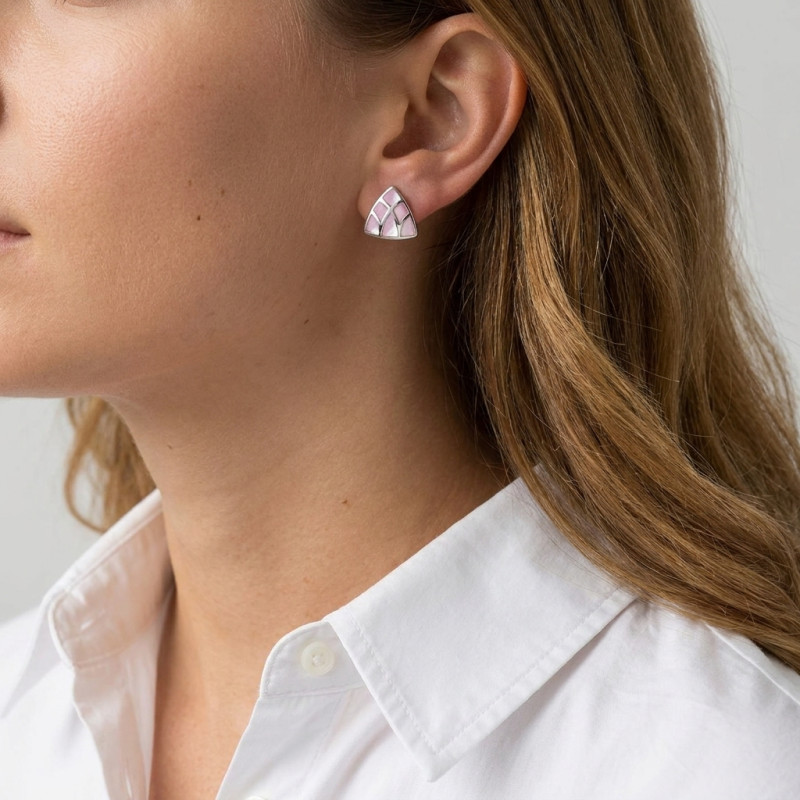 Boucles d'oreilles Argent  Nacre Rose Triangle porté