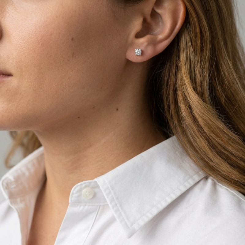 Boucles d'oreilles Argent Oxyde de Zirconium 3mm porté