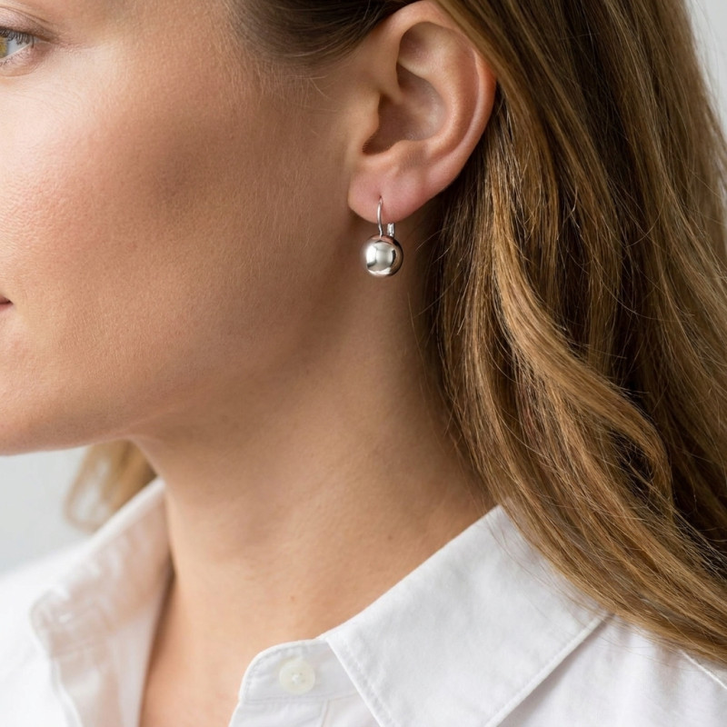 Boucles d'oreilles Argent  pendantes Boules 10mm porté