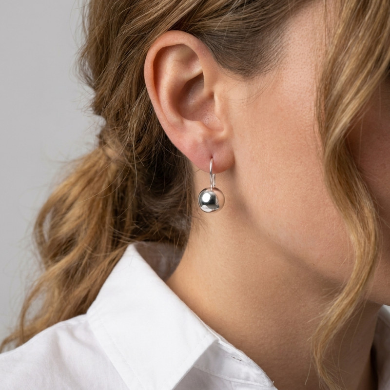Boucles d'oreilles Argent  Pendantes Boules 12mm porté