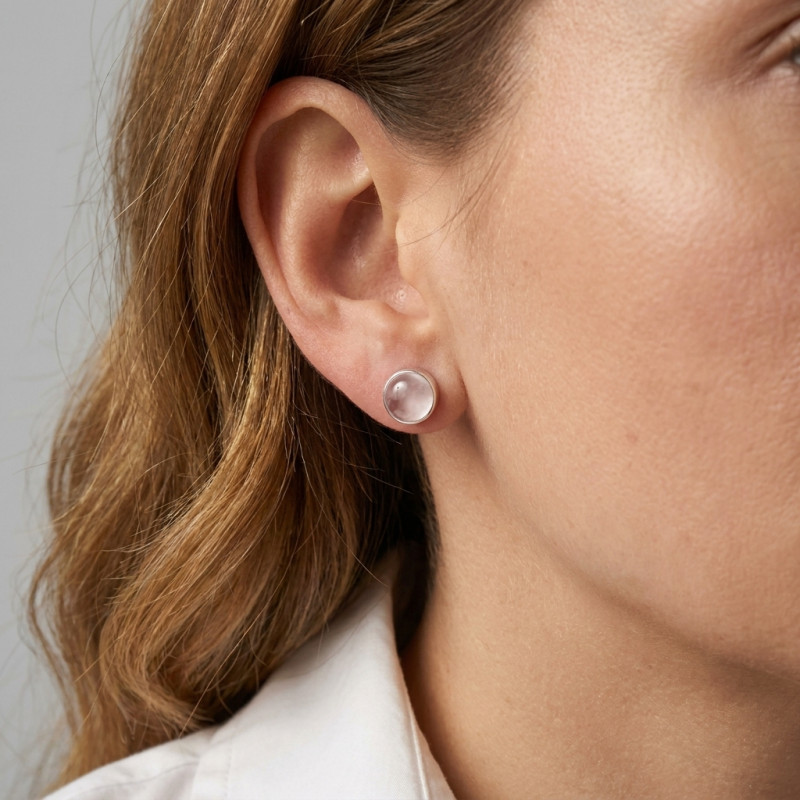 Boucles d'oreilles Argent Quartz Rose Ronds 8mm porté