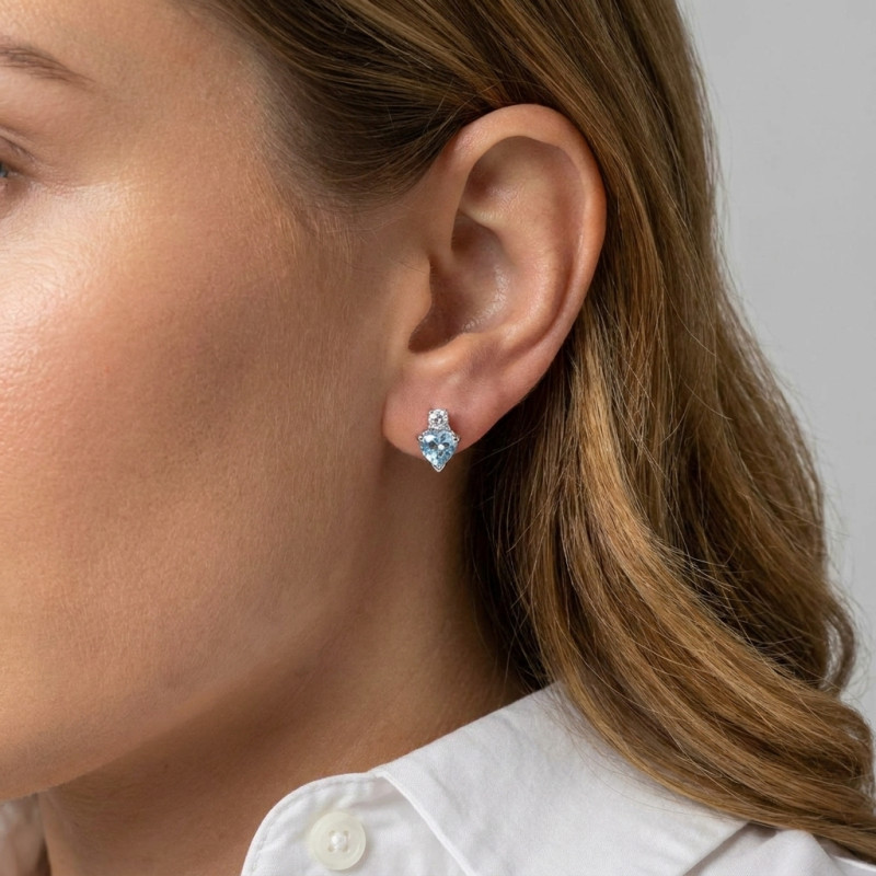 Boucles d'oreilles Coeur Argent 925 Rhodié Topaze bleue traitée et Oxyde porté