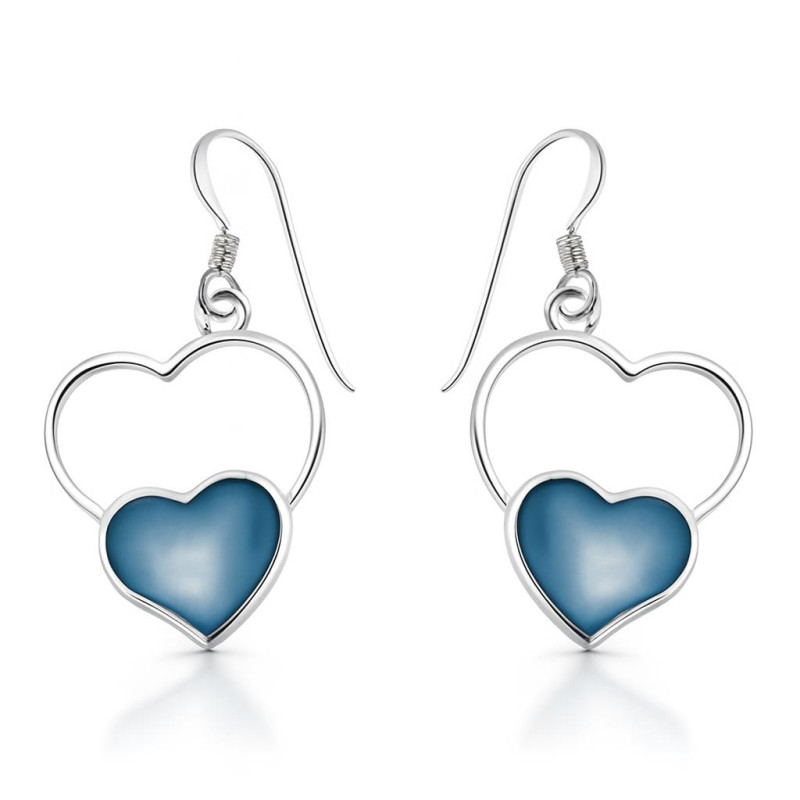 Boucles D'oreilles Pendantes Argent Massif 925 Et Nacre Bleue - Poids 13.1g - Neuf Sans Emballage