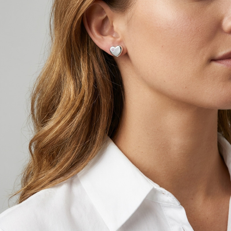 Boucles d'oreilles Coeur Argent  Oxyde de zirconium Rose porté
