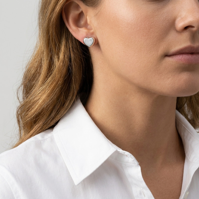 Boucles d'oreilles Coeur Argent  Oxyde de zirconium porté