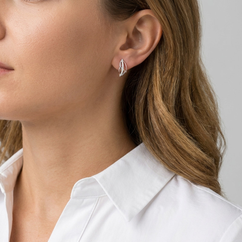 Boucles d'oreilles en Argent 925 Rhodié et Rosé et Oxydes porté