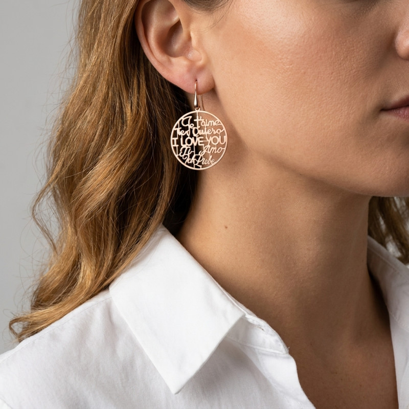 Boucles d'oreilles en Argent 925 rhodié et rosé motif rond porté