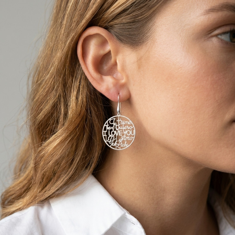 Boucles d'oreilles en Argent 925 rhodié motif rond porté