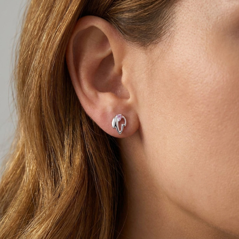 Boucles d'oreilles feuilles Argent  Améthyste 1.5mm  porté