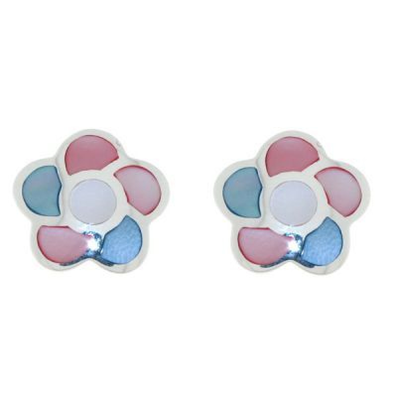 Boucles d'oreilles Fleur Argent et Nacre multicolore
