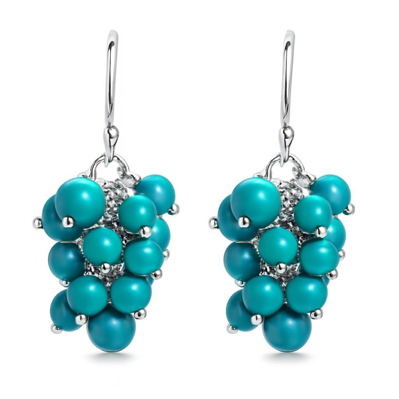 Boucles D'oreilles Style Tibétain Turquoise Reconstituée - Pendantes, Dormeuses, Alliage, Vert, Neuves Sans Emballage