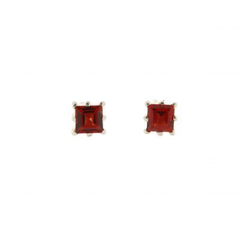 Boucles d'oreilles grenat carrés 4mm en Argent 925