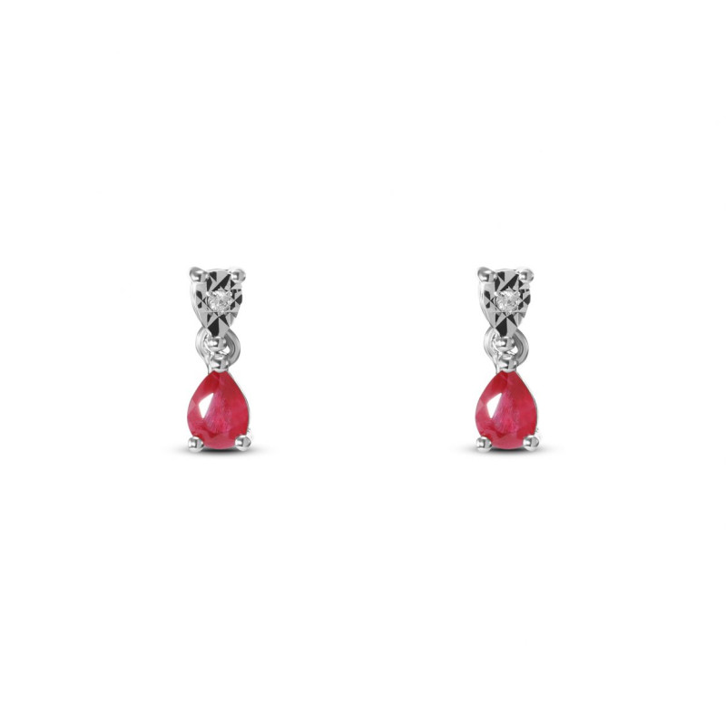 Collier Rubis Rouge Coupe Poire Avec Diamants Synthétiques - Finition Or Blanc, Cadeau Emballé - Neuf Avec étiquettes