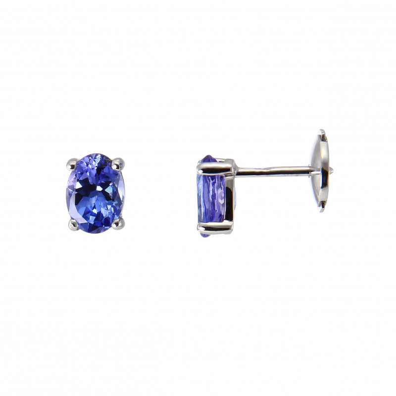 Boucles d'oreilles Or Blanc Tanzanite Ovales 7x5mm