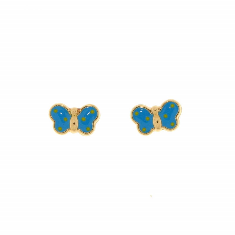Boucles d'oreilles Or Jaune 375 Papillon Bleu
