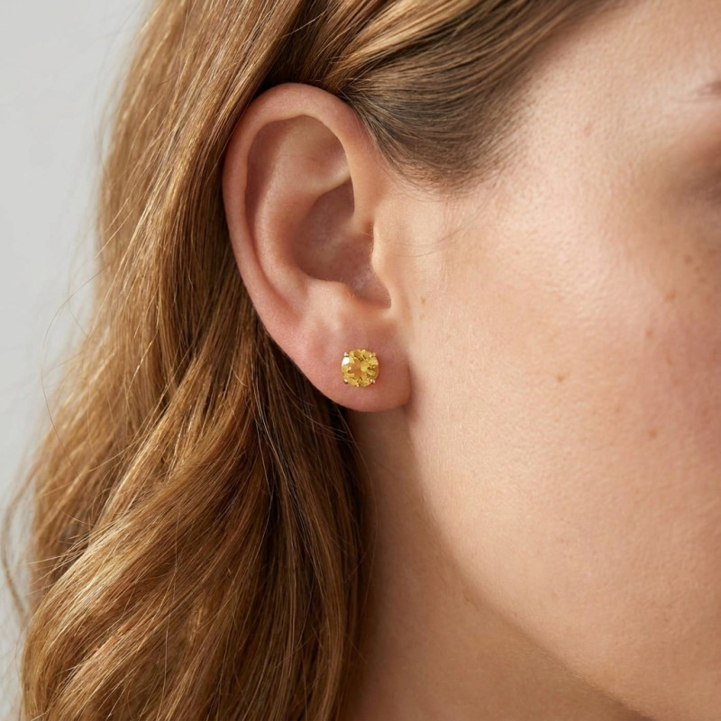 Boucles d'oreilles Or Jaune 750 Citrine 6mm porté