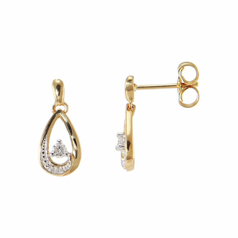 Boucles d'oreilles Or Jaune 750  Diamant  0.10 carat