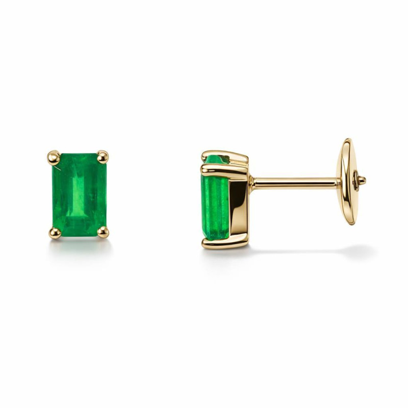 Boucle D'Oreille Clip En Or Jaune 18 Carats (750/°°) - 5.52g Avec Émeraude - Occasion Parfait État