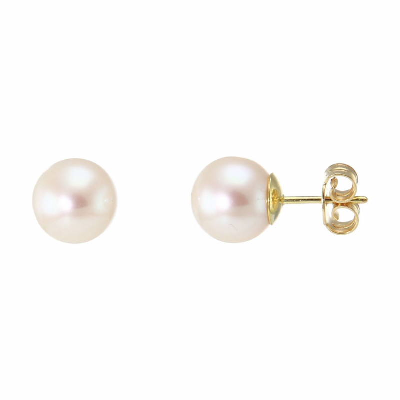 Boucles d'oreilles Or Jaune 750 et Perles blanches d'eau douce 8mm
