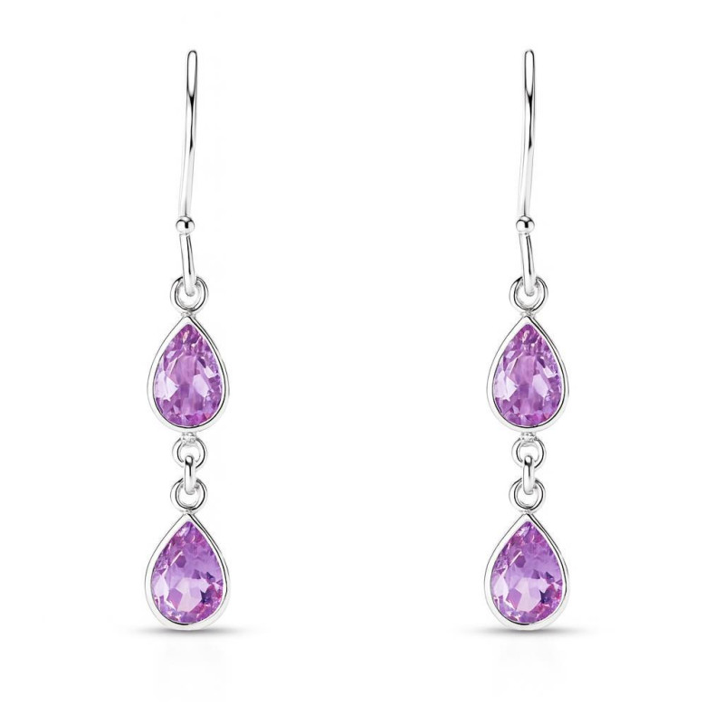 Boucles D'oreilles Pendantes Améthystes - Argent 925, 5g, Neuf Sans Emballage