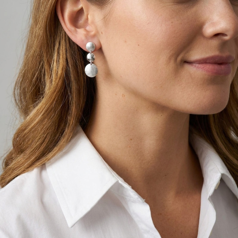Boucles d'oreilles pendantes Argent 925 3 cercles porté