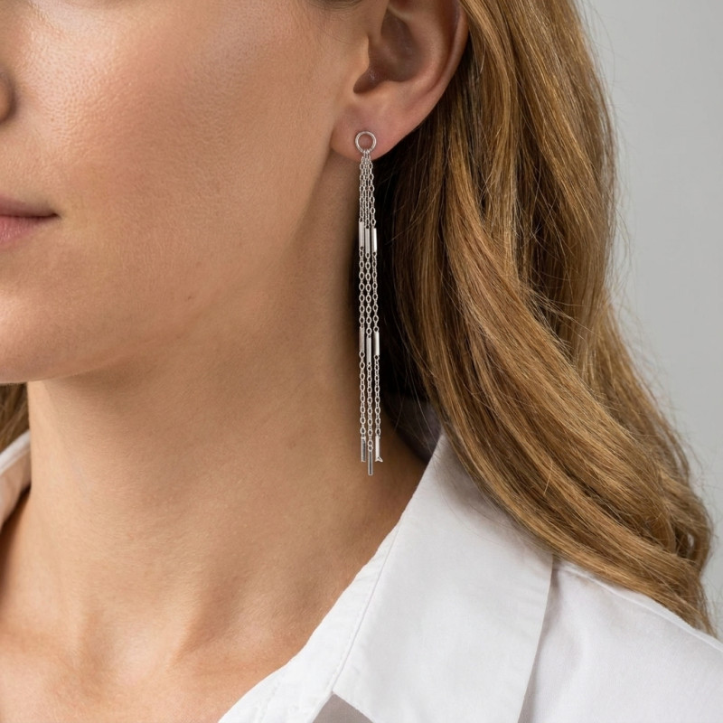 Boucles d'oreilles pendantes Argent 925 3 chaînettes porté