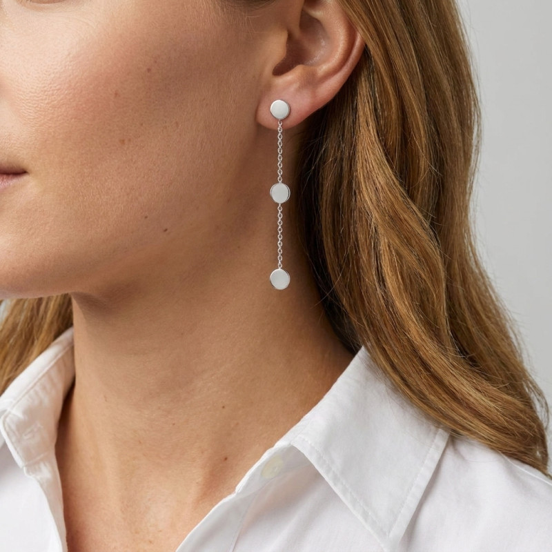 Boucles d'oreilles pendantes Argent 925 3 Pastilles porté