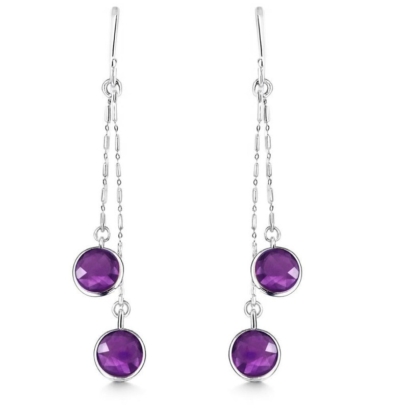 Boucles D'oreilles Pendantes En Argent 925 Et Améthyste - Marque S&G - Réf. R3500711 - Neuf Avec étiquettes