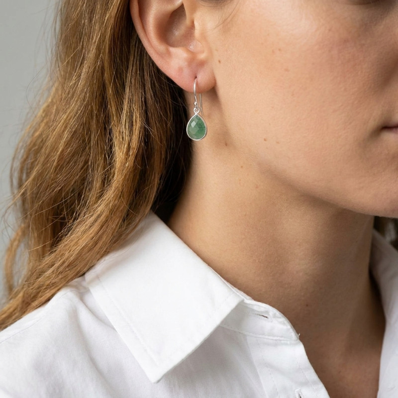 Boucles d'oreilles Pendantes Argent 925  Aventurine Poire facettée 9x7mm porté
