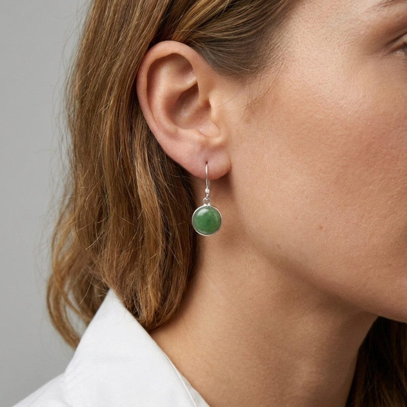 Boucles d'oreilles Pendantes Argent 925  Aventurine Ronde 12mm porté