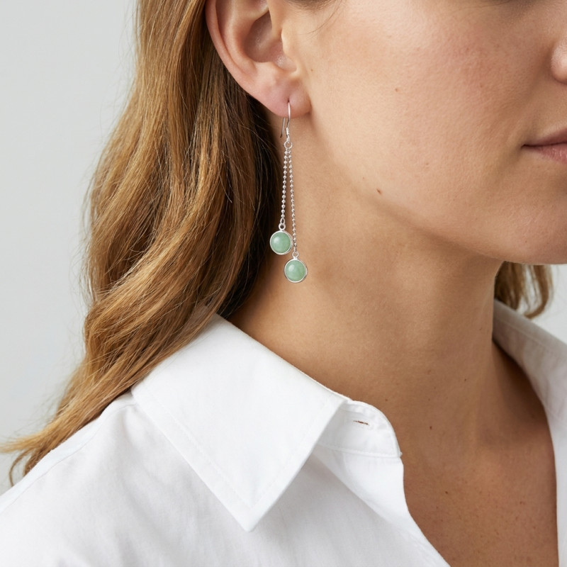 Boucles d'oreilles Pendantes Argent 925 Aventurine porté