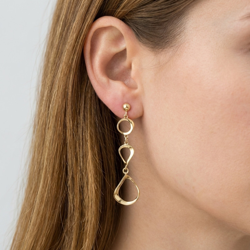 Boucles d'oreilles pendantes Argent 925 doré 3 cercles porté