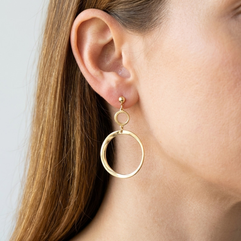 Boucles d'oreilles pendantes Argent 925 doré Cercles porté