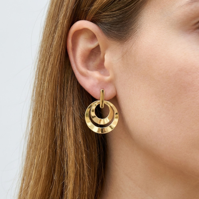 Boucles d'oreilles pendantes Argent 925 doré Cercles porté