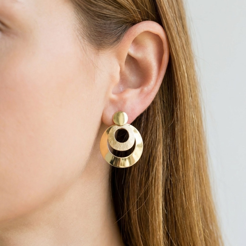 Boucles d'oreilles pendantes Argent 925 doré Cercles porté