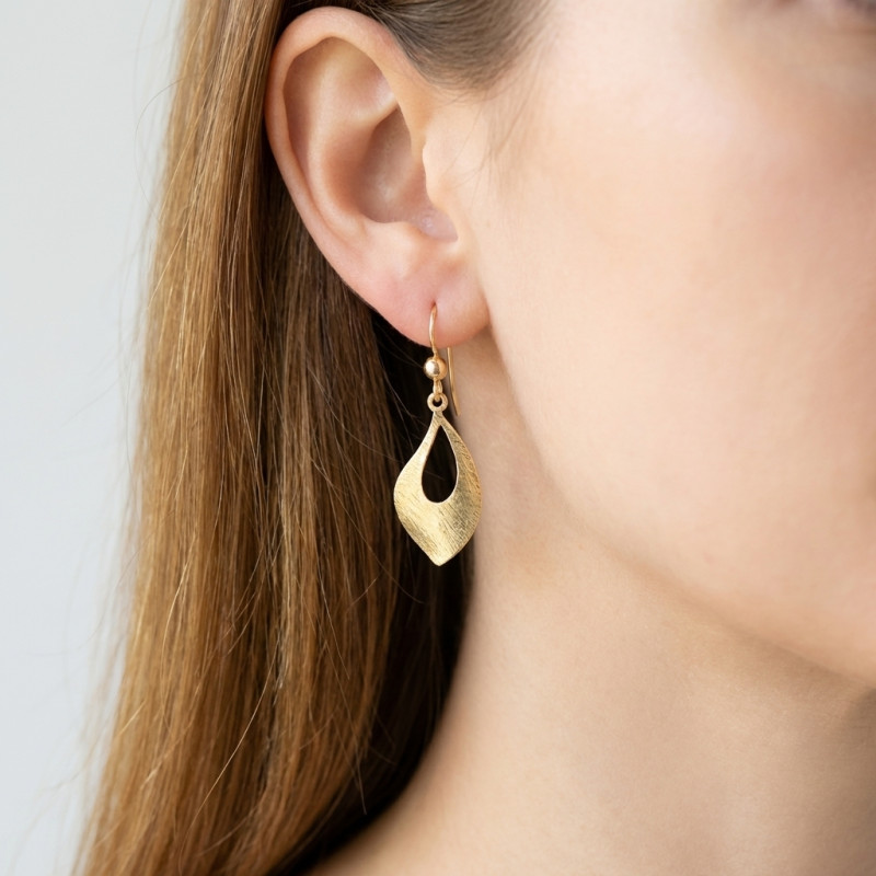 Boucles d'oreilles pendantes Argent 925 doré Goutte brossée porté