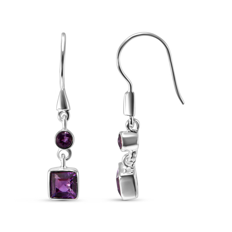 Boucles D'oreilles Pendantes En Argent Sterling 925 - Améthyste Naturelle Et Zircone Cubique - Marque Paris 1901 - Neuves