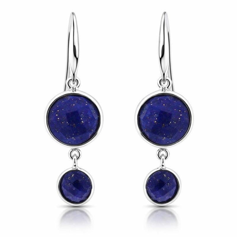 A Pair of Vintage Mexican High Sterling Silver Earrings with Lapis Lazuli Cabochons