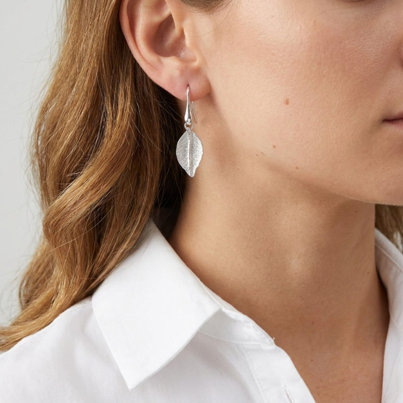 Boucles d'oreilles pendantes Argent 925 Feuille porté