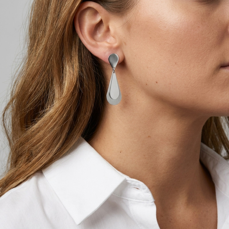 Boucles d'oreilles pendantes Argent 925 Gouttes 2 textures porté