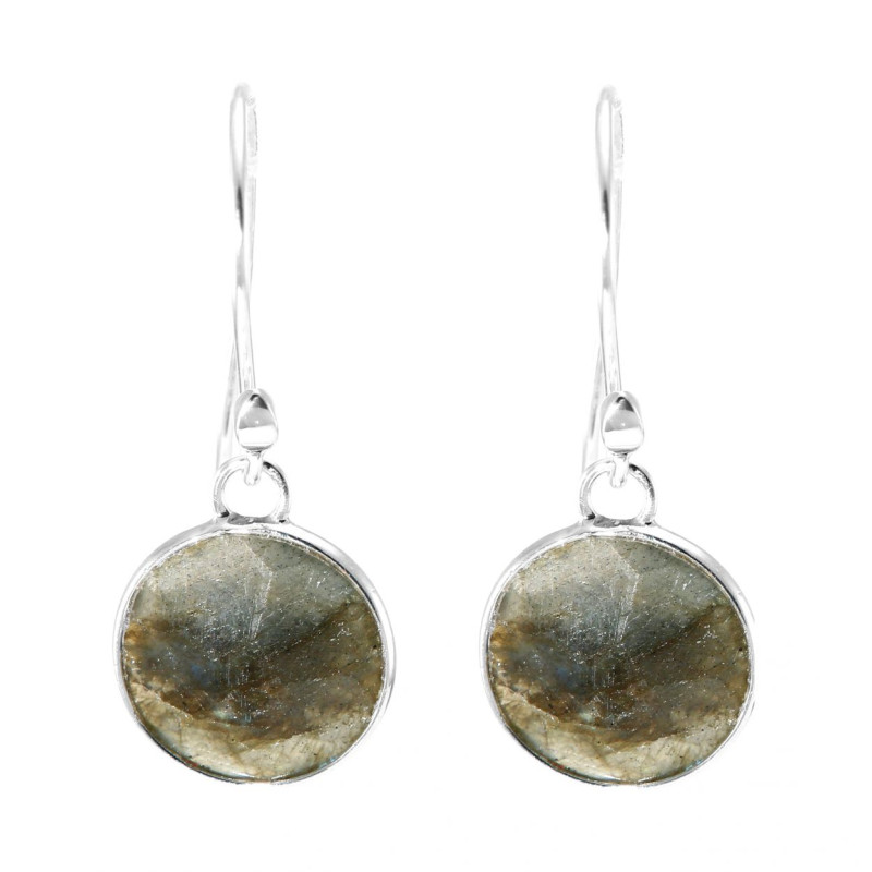 Boucles D'oreilles En Labradorite Et Argent 925 - Paires De Puces Bleues Scintillantes