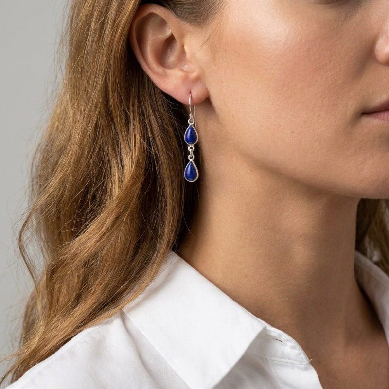 Boucles d'oreilles Pendantes  Argent 925 Lapis lazuli porté