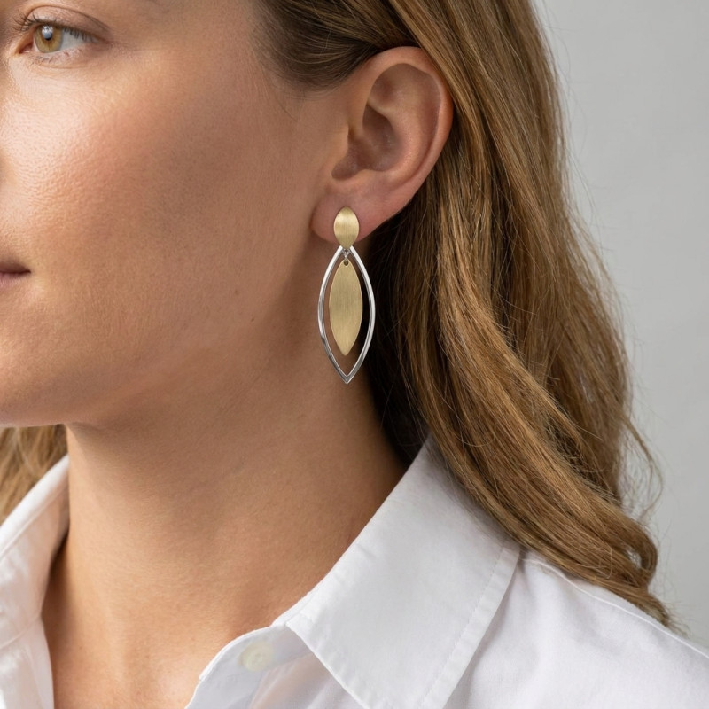 Boucles d'oreilles pendantes Argent 925 Navettes 2 tons porté