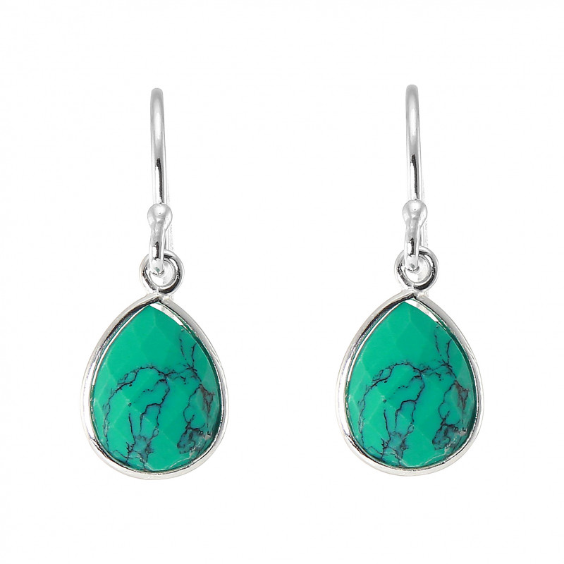 Boucles D'oreilles Pendantes Style Tibet En Turquoise Reconstituée - Alliage, Fermoir Dormeuse - Neuf Sans Emballage