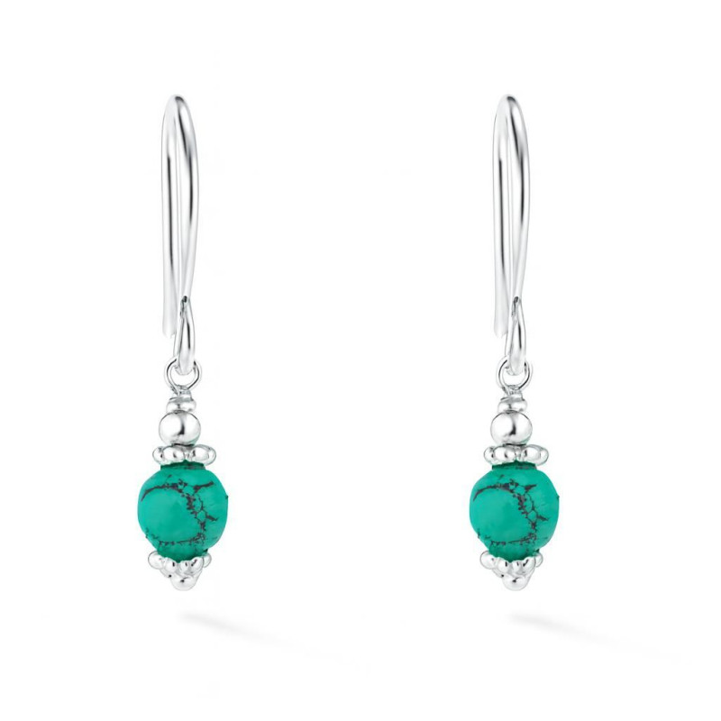 Boucles D'oreilles Tibétaines Dormeuses En Argent Et Turquoise Reconstituée - Neuf