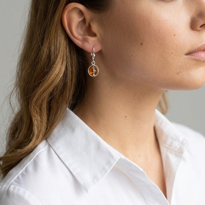 Boucles d'oreilles Pendantes Argent  Ambre porté