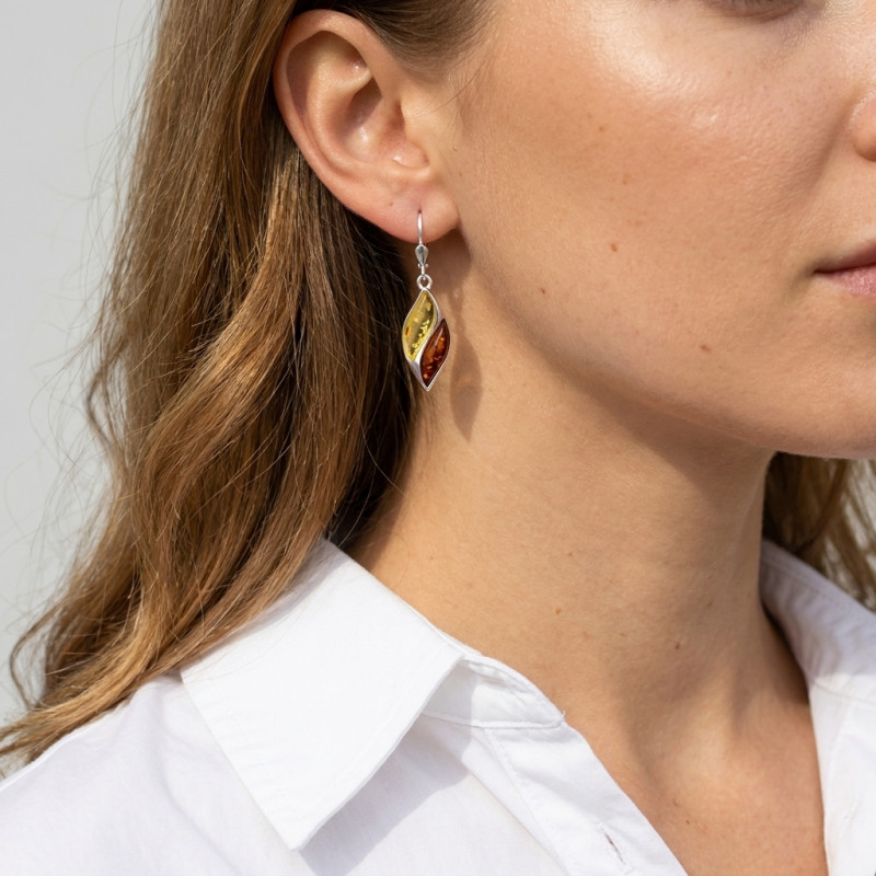 Boucles d'oreilles Pendantes Argent Ambre porté